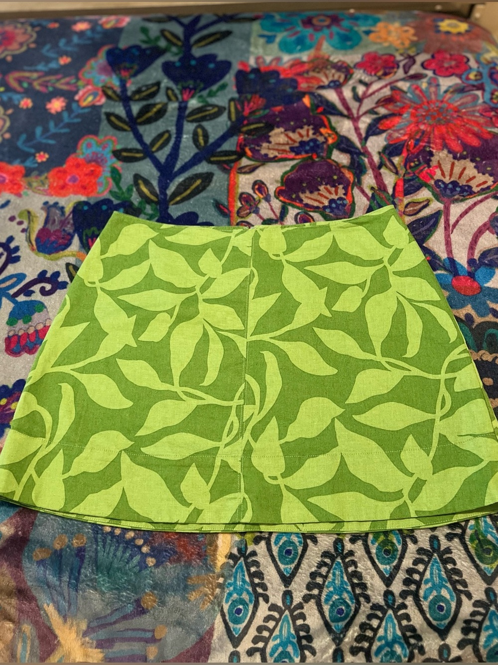 Banana Republic Linen Blend Green Leaf Print Mini Skirt Women’s Size 12